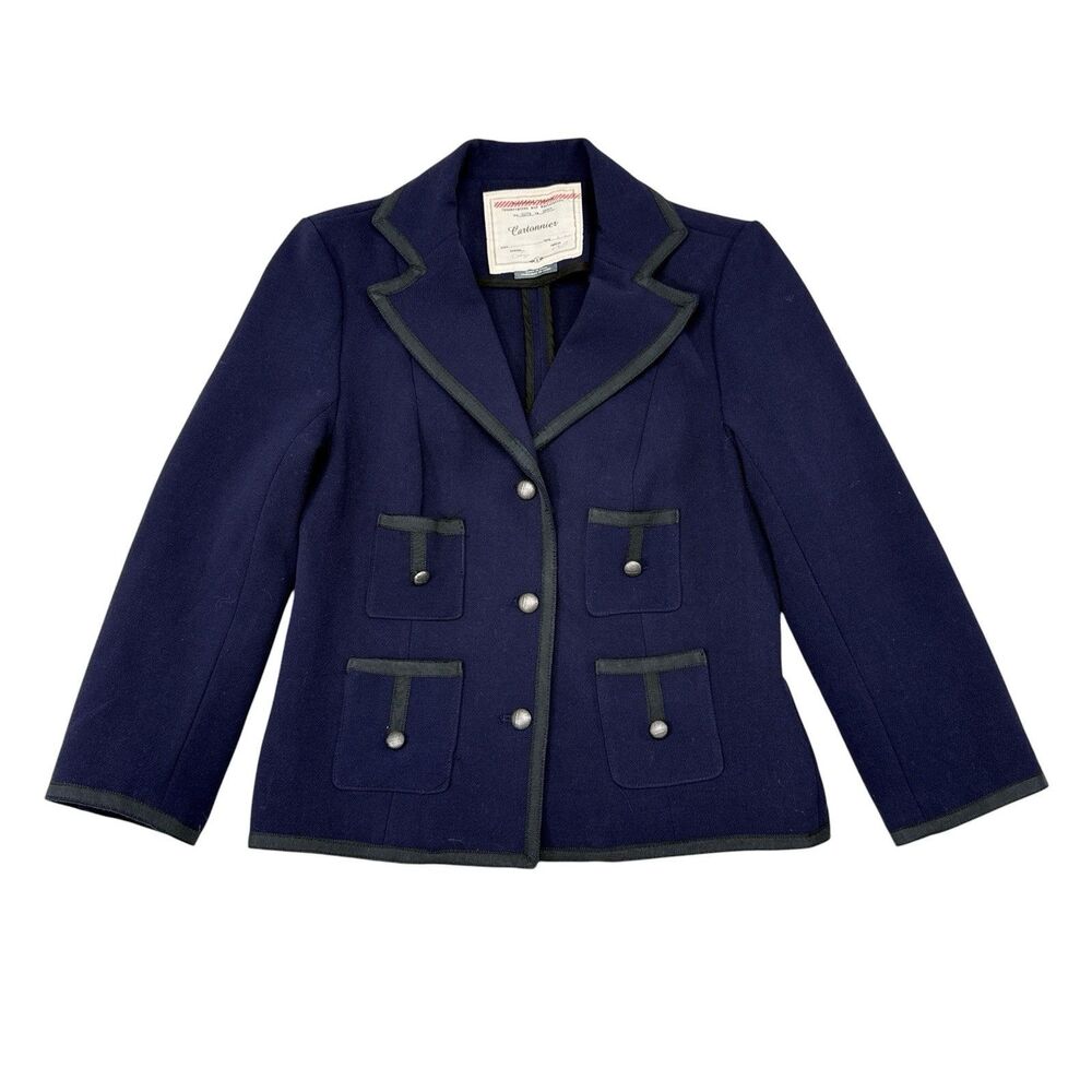 Anthropologie Cartonnier Jacket Size‎ 6 Navy Blue Blazer Military Pockets Career